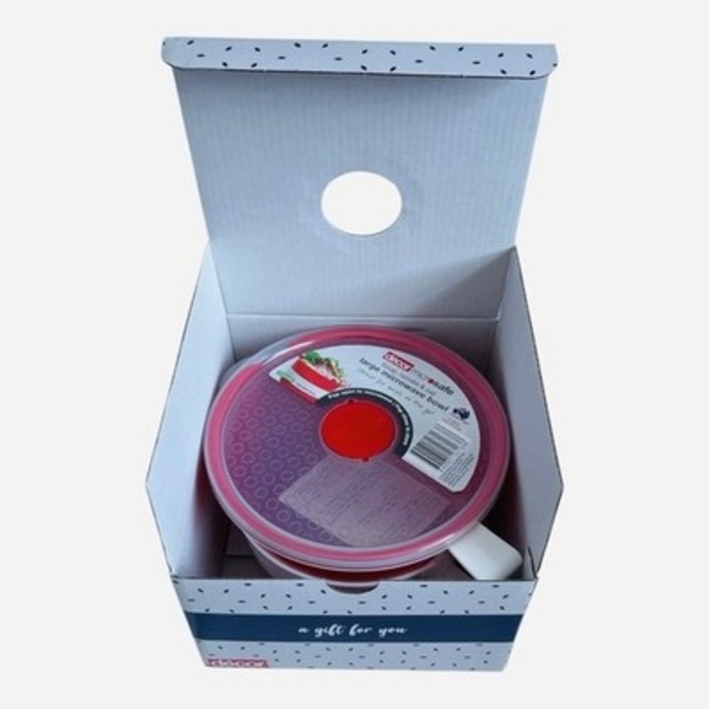 Decor Microsafe Large Microwave Bowl Vented Lid Soup Noodle Oats Red 4.85C NIB - Picture 3 of 5